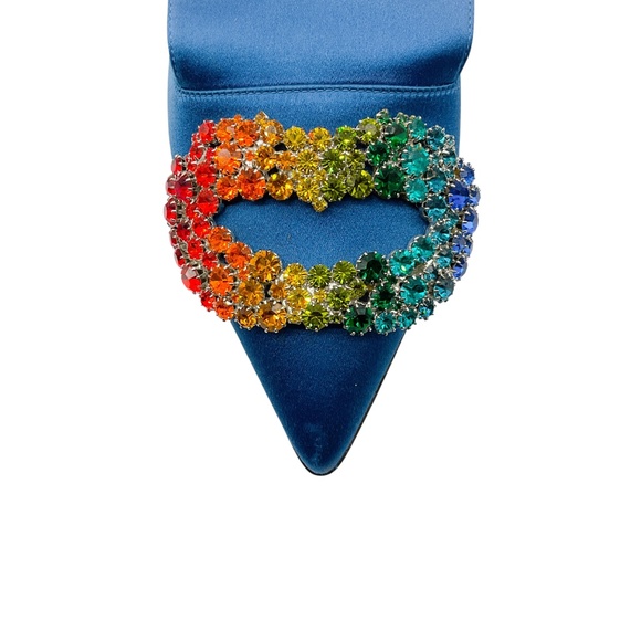 GIANNICO BLUE CRYSTAL EMBELLISHED SATIN MULES - Picture 5 of 9